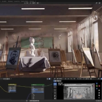 Blender美术雕塑教室画架画室光影渲染3D建模场景工程源文件素材