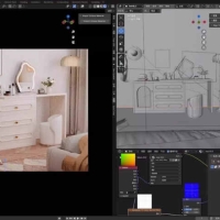 Blender现代梳妆化妆台卧室室内3D模型场景工程文件素材带材质